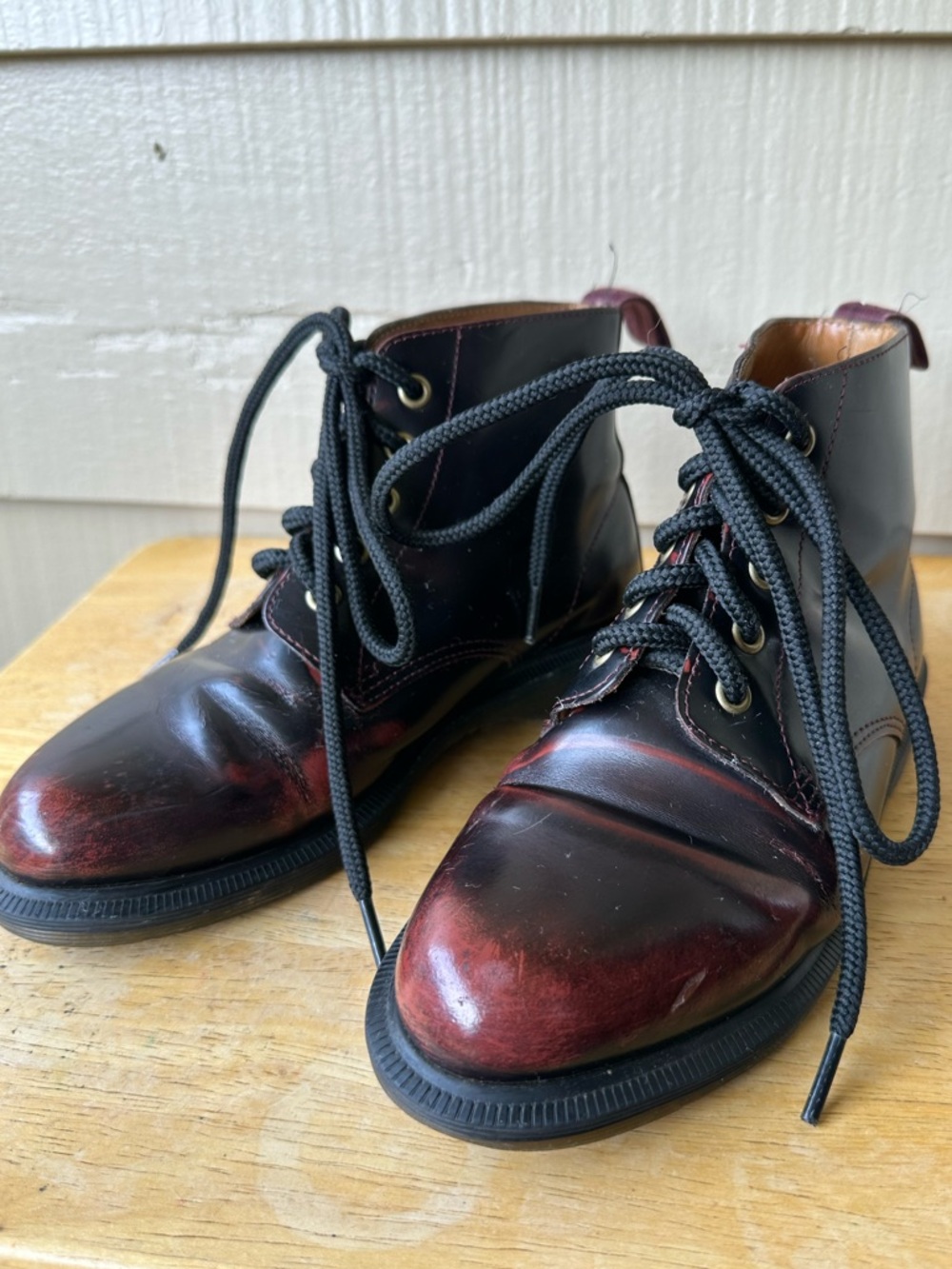 Dr Martens Emmeline Smooth Leather Lace Up Boots Pointed Toe Black Wine - Picture 7 of 10